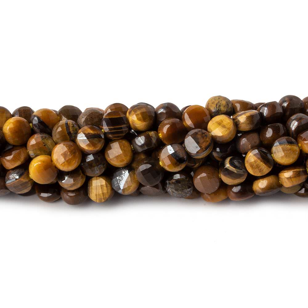 4mm Tiger's Eye checkerboard calibrated faceted coins 12.5 inch 85 beads AAA - Beadsofcambay.com