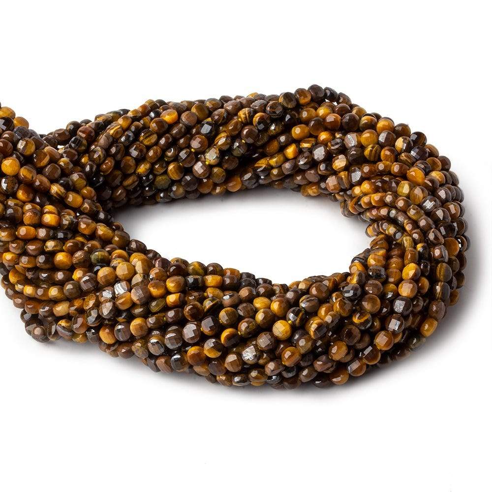 4mm Tiger's Eye checkerboard calibrated faceted coins 12.5 inch 85 beads AAA - Beadsofcambay.com