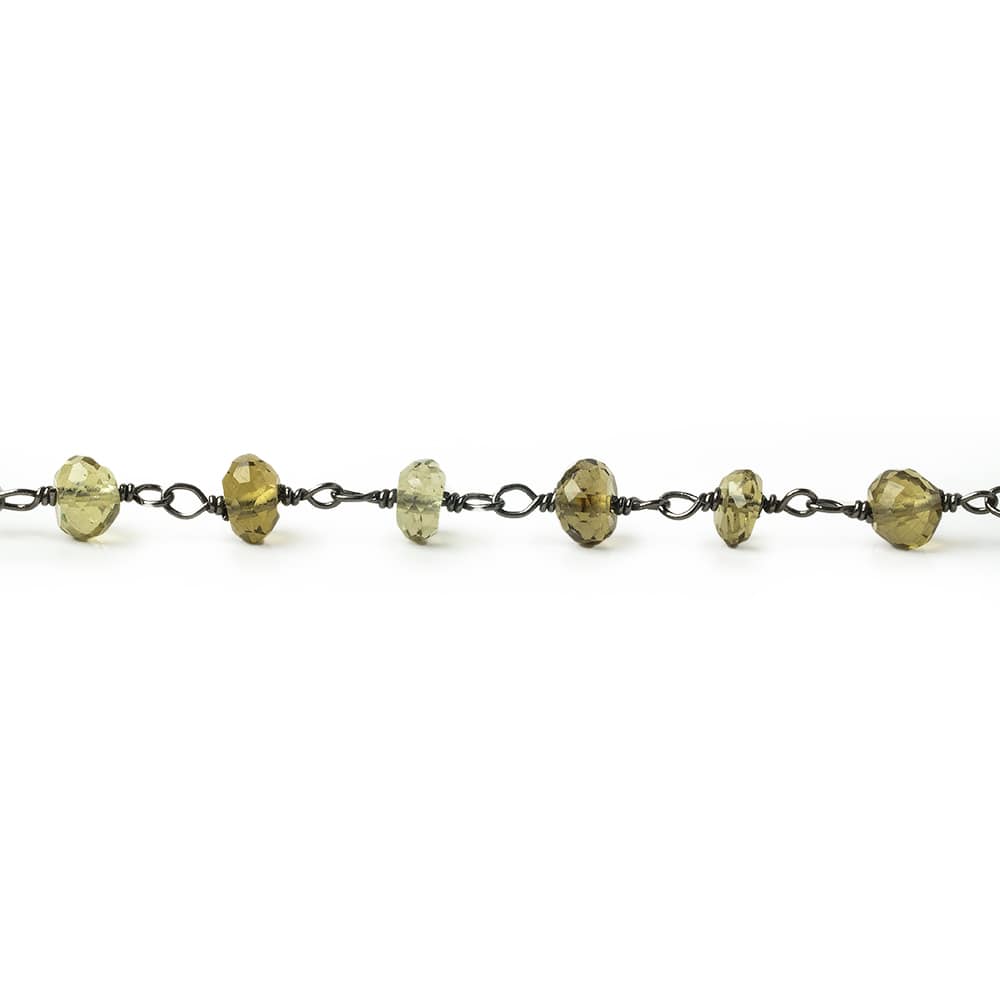 4mm Whiskey Quartz faceted rondelle Black Gold .925 Silver Chain sold by the foot 37 pieces - Beadsofcambay.com
