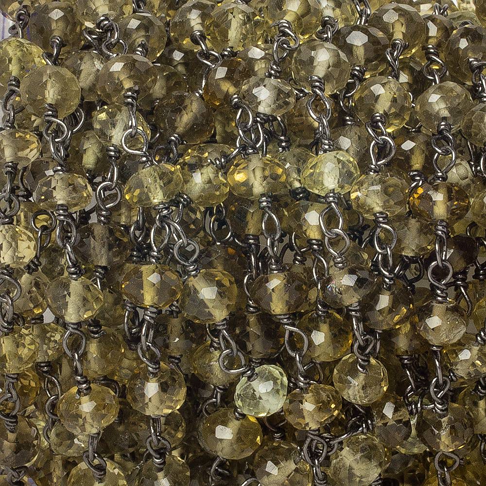 4mm Whiskey Quartz faceted rondelle Black Gold .925 Silver Chain sold by the foot 37 pieces - Beadsofcambay.com