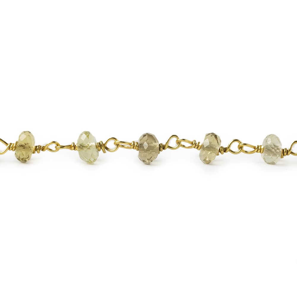 4mm Whiskey Quartz faceted rondelle Vermeil Chain sold by the foot 37 pieces - Beadsofcambay.com