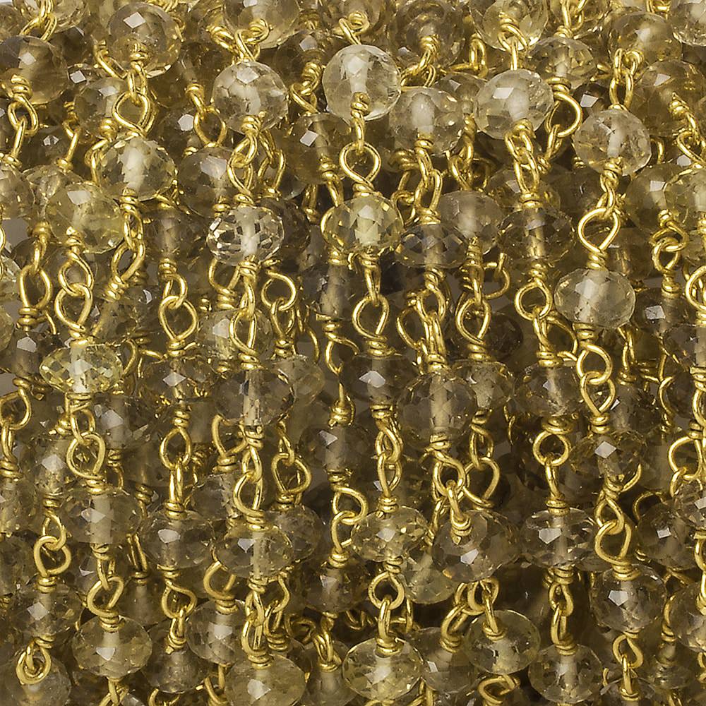 4mm Whiskey Quartz faceted rondelle Vermeil Chain sold by the foot 37 pieces - Beadsofcambay.com