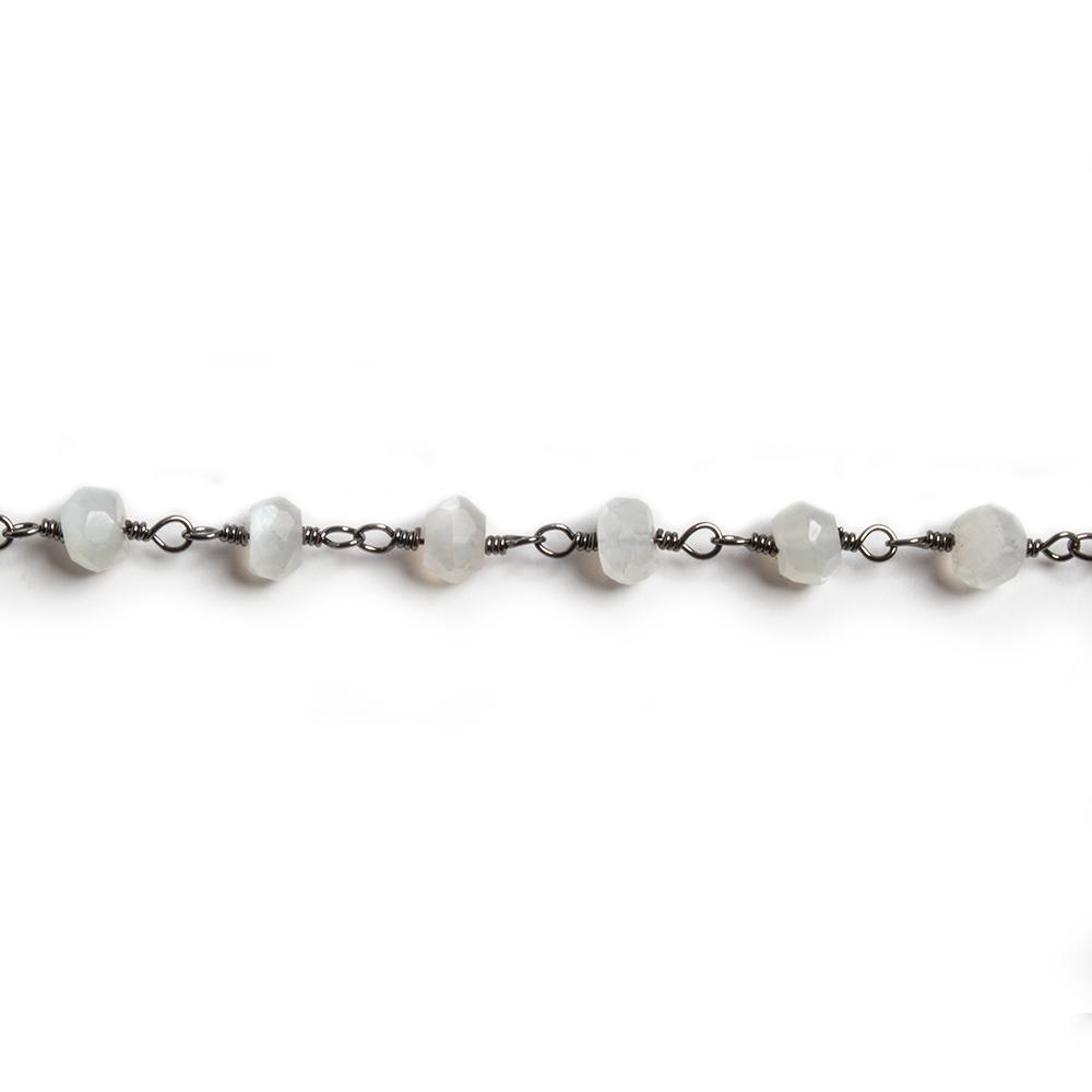 4mm White Moonstone faceted rondelle Black Gold Chain by the foot 34 pieces - Beadsofcambay.com
