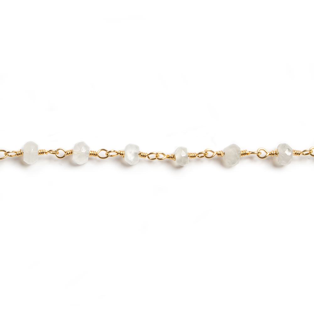 4mm White Moonstone faceted rondelle Gold Chain by the foot 34 pieces - Beadsofcambay.com