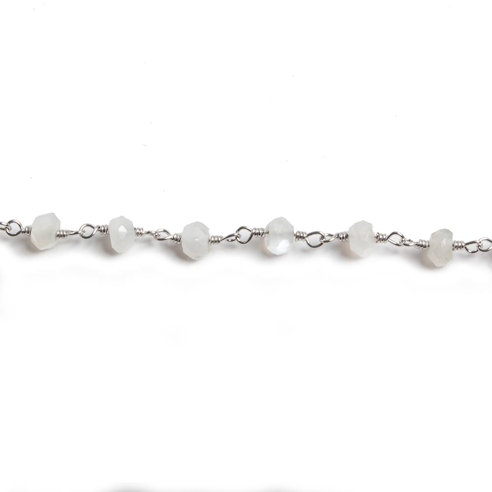 4mm White Moonstone faceted rondelle Silver Chain by the foot 34 pieces - Beadsofcambay.com