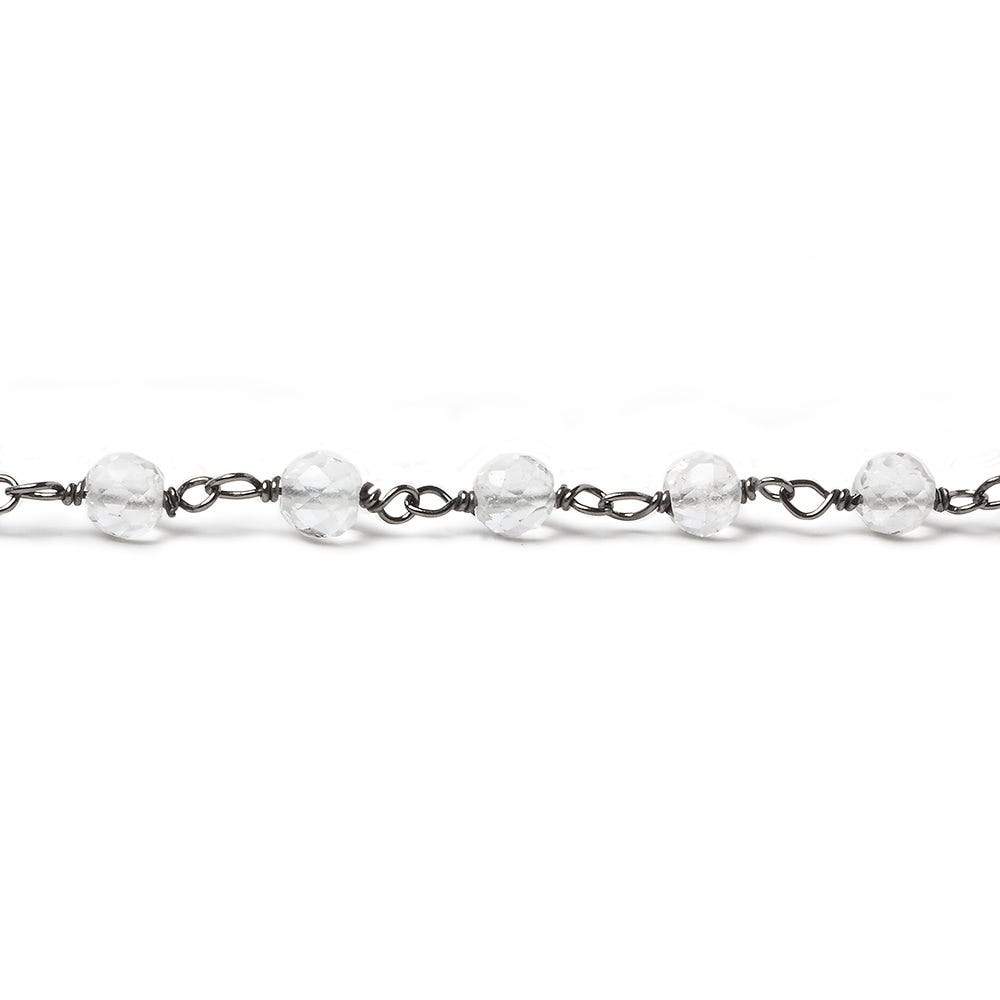 4mm Crystal Quartz faceted round Black Gold on Silver Chain by the foot 35 pieces - Beadsofcambay.com