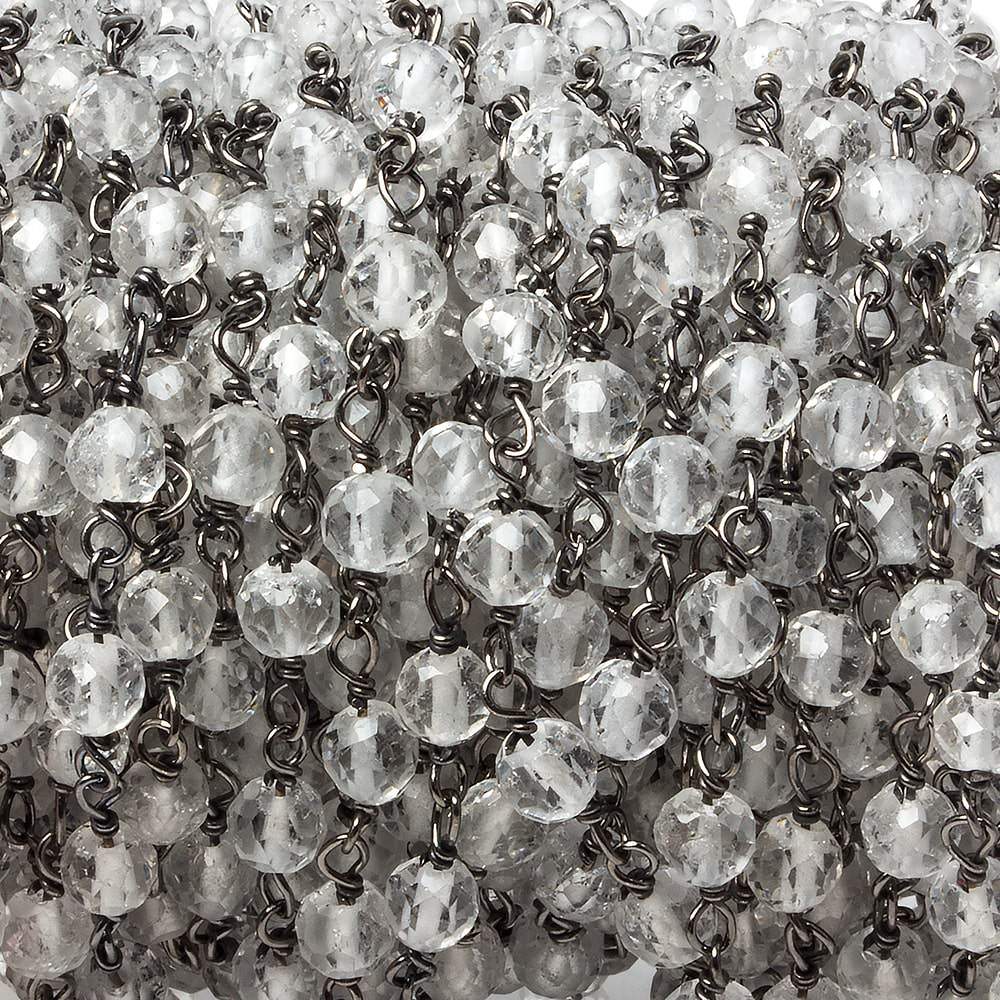 4mm Crystal Quartz faceted round Black Gold on Silver Chain by the foot 35 pieces - Beadsofcambay.com