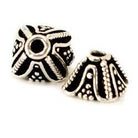 4x11x11mm Antiqued Sterling Silver plated Copper Bead Cap with Miligrain Design *DISCONTINUED* - Beadsofcambay.com