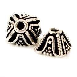 4x11x11mm Antiqued Sterling Silver plated Copper Bead Cap with Miligrain Design *DISCONTINUED* - Beadsofcambay.com