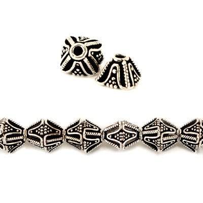 4x11x11mm Antiqued Sterling Silver plated Copper Bead Cap with Miligrain Design *DISCONTINUED* - Beadsofcambay.com