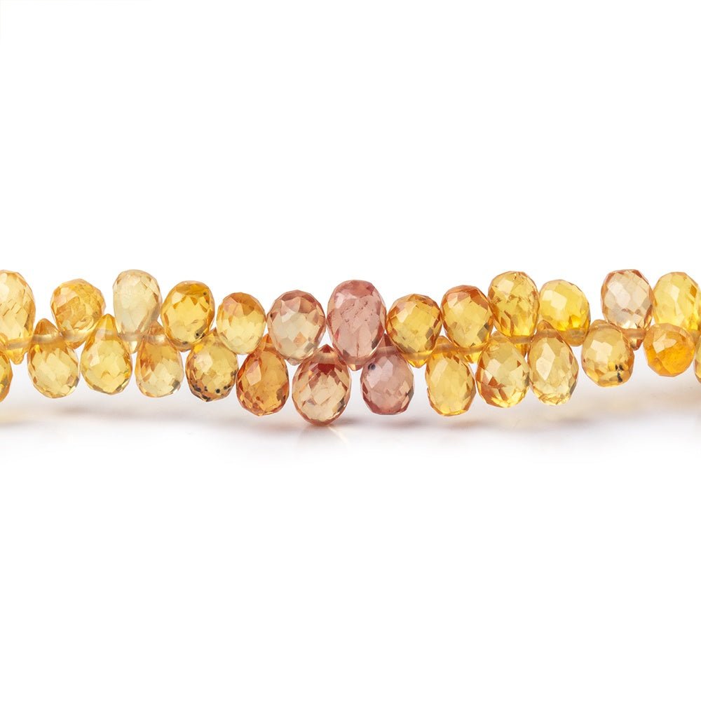 4x3-5.5x4mm Orange & Yellow Fancy Sapphire Faceted Tear Drops 17 inch 250 pieces AA - Beadsofcambay.com