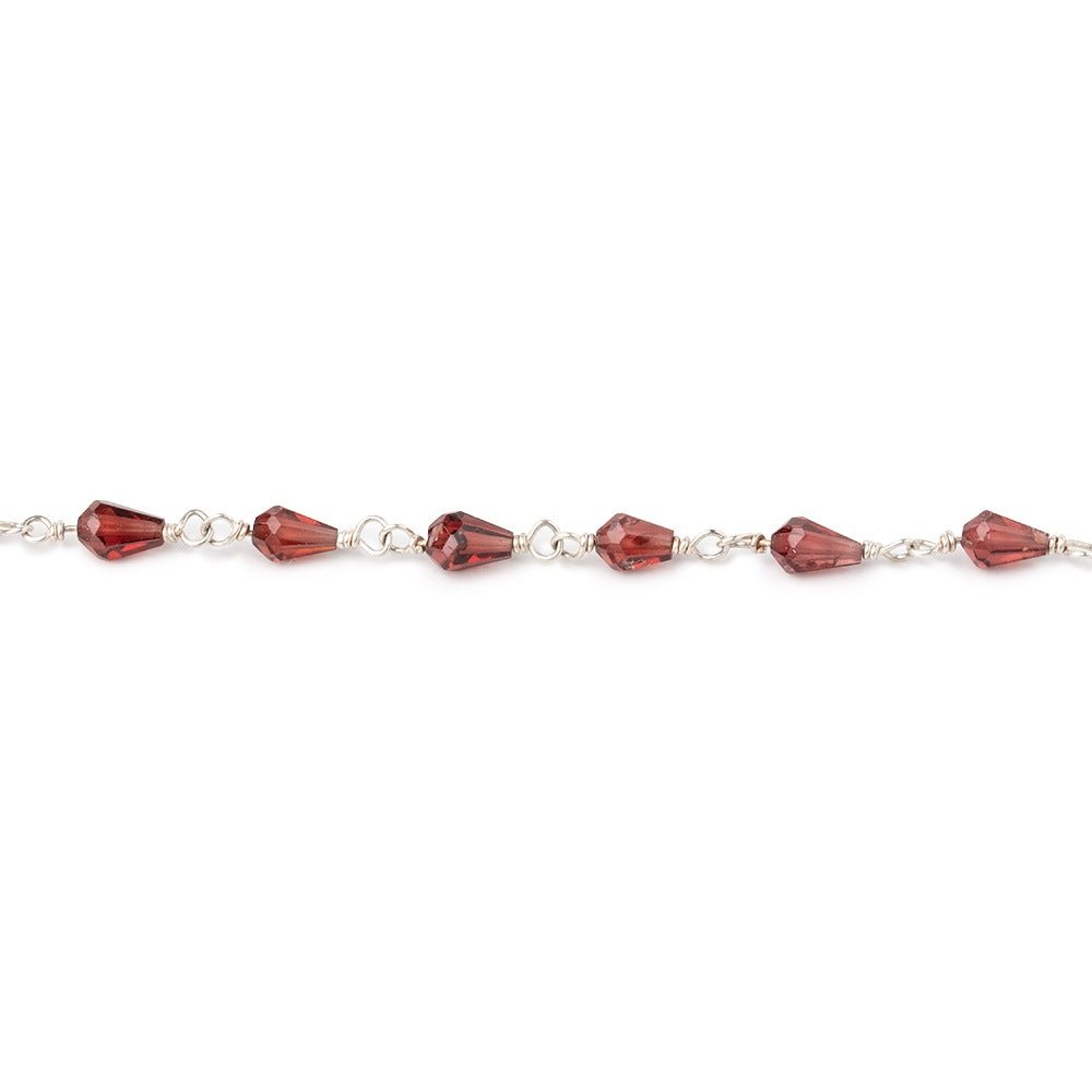 4x3-5x3.5mm Garnet Faceted Tear Drop Beads on .925 Silver Chain - Beadsofcambay.com