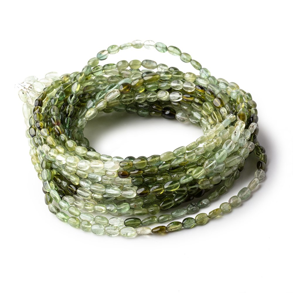 4x3-5x3.5mm Green Tourmaline Plain Oval Beads 16 inch 78 pieces AA - Beadsofcambay.com