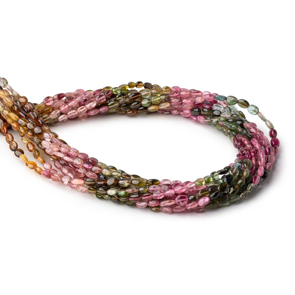 4x3-5x4mm Multi Color Tourmaline Plain Oval Beads 14 inch 72 pieces - Beadsofcambay.com