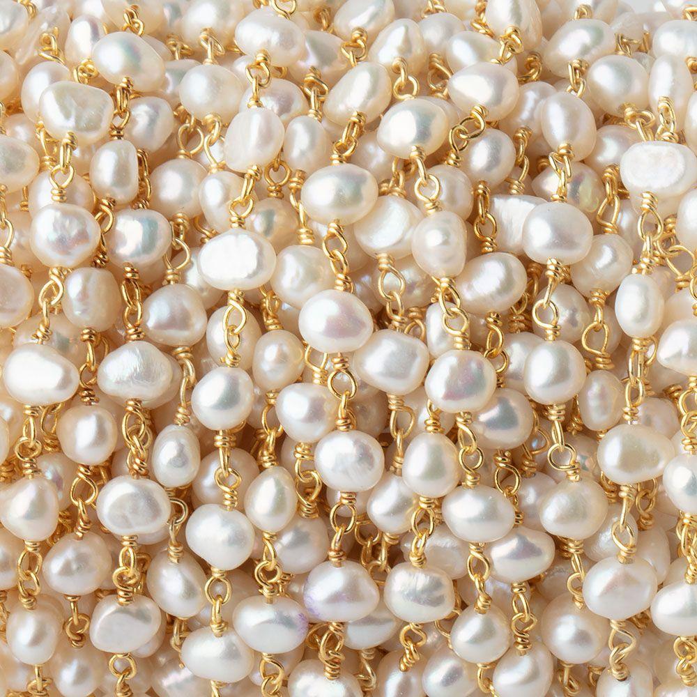 4x3-5X4mm Off White Baroque Freshwater Pearl Vermeil Chain by the foot 32 beads - Beadsofcambay.com