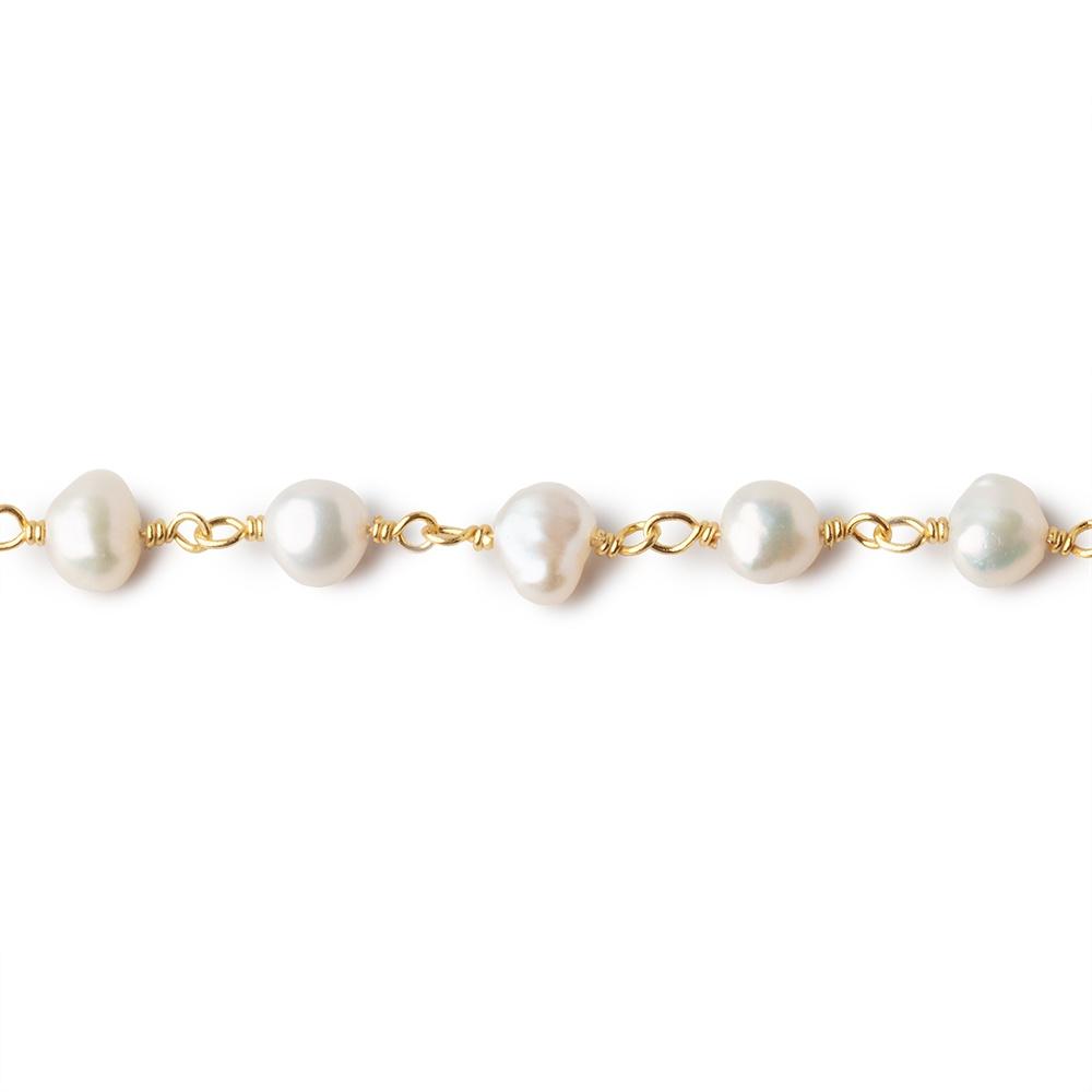 4x3-5X4mm Off White Baroque Freshwater Pearl Vermeil Chain by the foot 32 beads - Beadsofcambay.com
