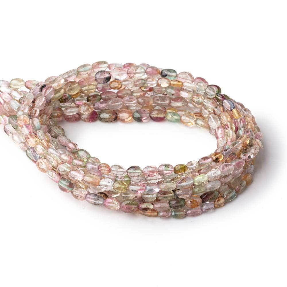 4x3-6x3.5mm Multi Color Tourmaline Plain Oval Beads 16 inch 72 pieces AA - Beadsofcambay.com