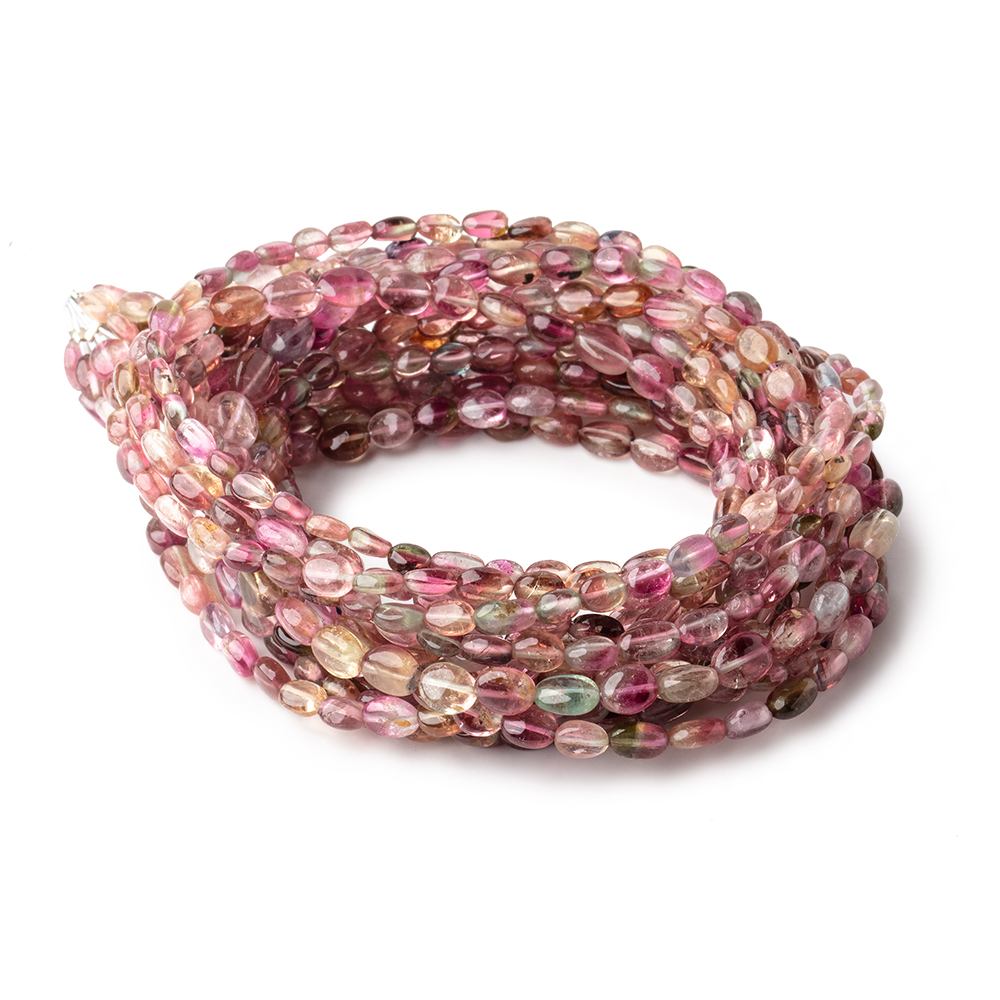 4x3-6x4mm Multi Color Tourmaline Plain Oval Beads 16 inch 67 pieces AA - Beadsofcambay.com