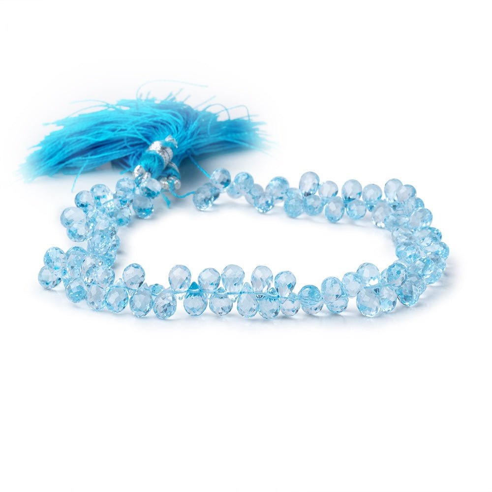 4x3-6x4mm Sky Blue Topaz Faceted Tear Drop Beads 7.5 inch 90 pieces AAA - Beadsofcambay.com