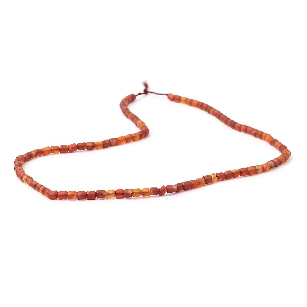 4x3.5mm Matte Carnelian Hand Cut Tube Beads 15 inch 105 pieces - Beadsofcambay.com