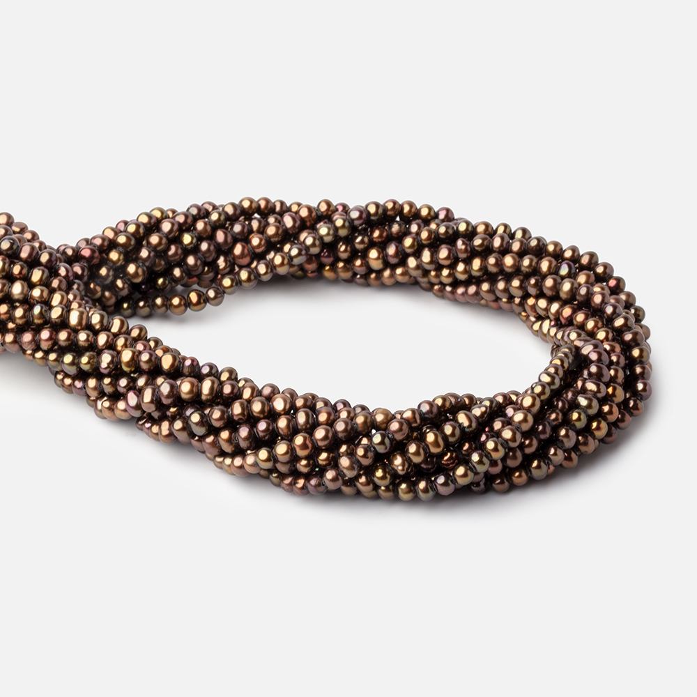 4x3mm Bronze Off Round Freshwater Pearl Beads 15 inch 110 pieces - Beadsofcambay.com