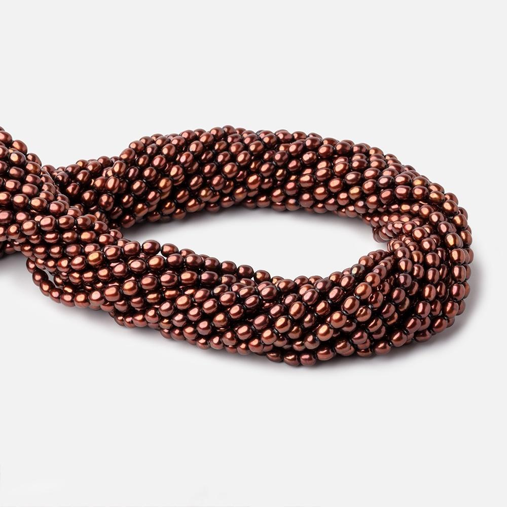 4x3mm Cherry Chocolate Straight Drilled Oval Freshwater Pearls 15 inch 87 pcs - Beadsofcambay.com