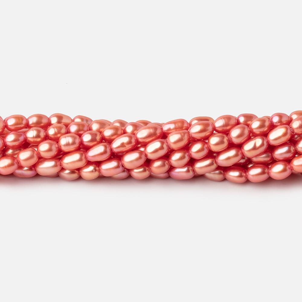 4x3mm Coral Straight Drilled Oval Freshwater Pearl Beads 15 inch 99 pieces - Beadsofcambay.com