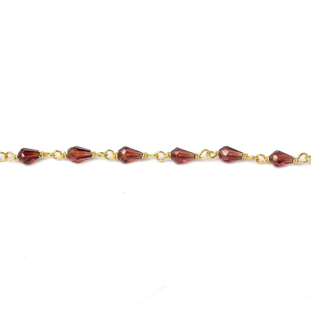 4x3mm Garnet faceted tear drop Vermeil Chain by the foot 36 beads - Beadsofcambay.com
