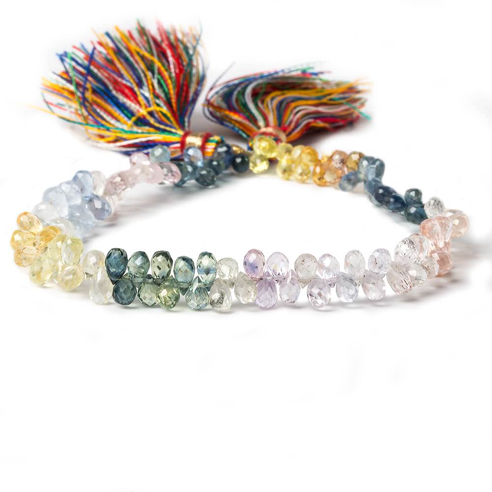 4x3mm Multi Color Ceylon Sapphire Tear Drop Briolette 8.25 inch 130 pieces - Beadsofcambay.com