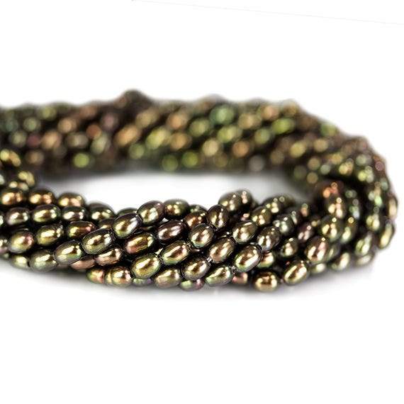 4x3mm Olive Green Straight Drilled Oval Freshwater Pearls 15.5 inch 99 pieces - Beadsofcambay.com
