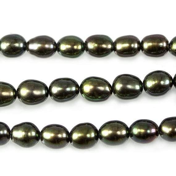 4x3mm Olive Green Straight Drilled Oval Freshwater Pearls Lot of 3 Strands - Beadsofcambay.com