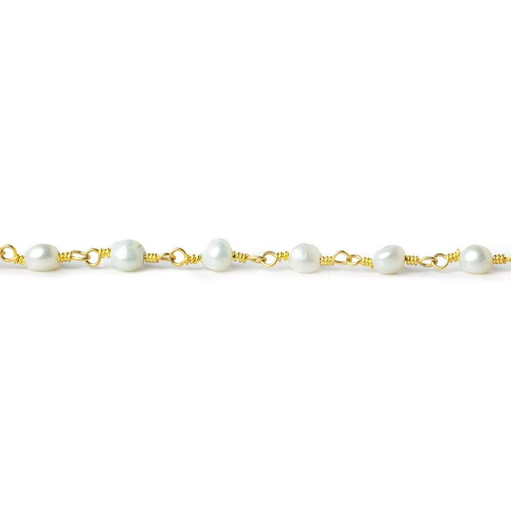 4x3mm White side drilled oval Gold plated Chain by the foot 31 pcs - Beadsofcambay.com