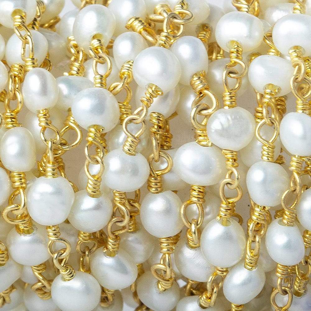 4x3mm White side drilled oval Gold plated Chain by the foot 31 pcs - Beadsofcambay.com