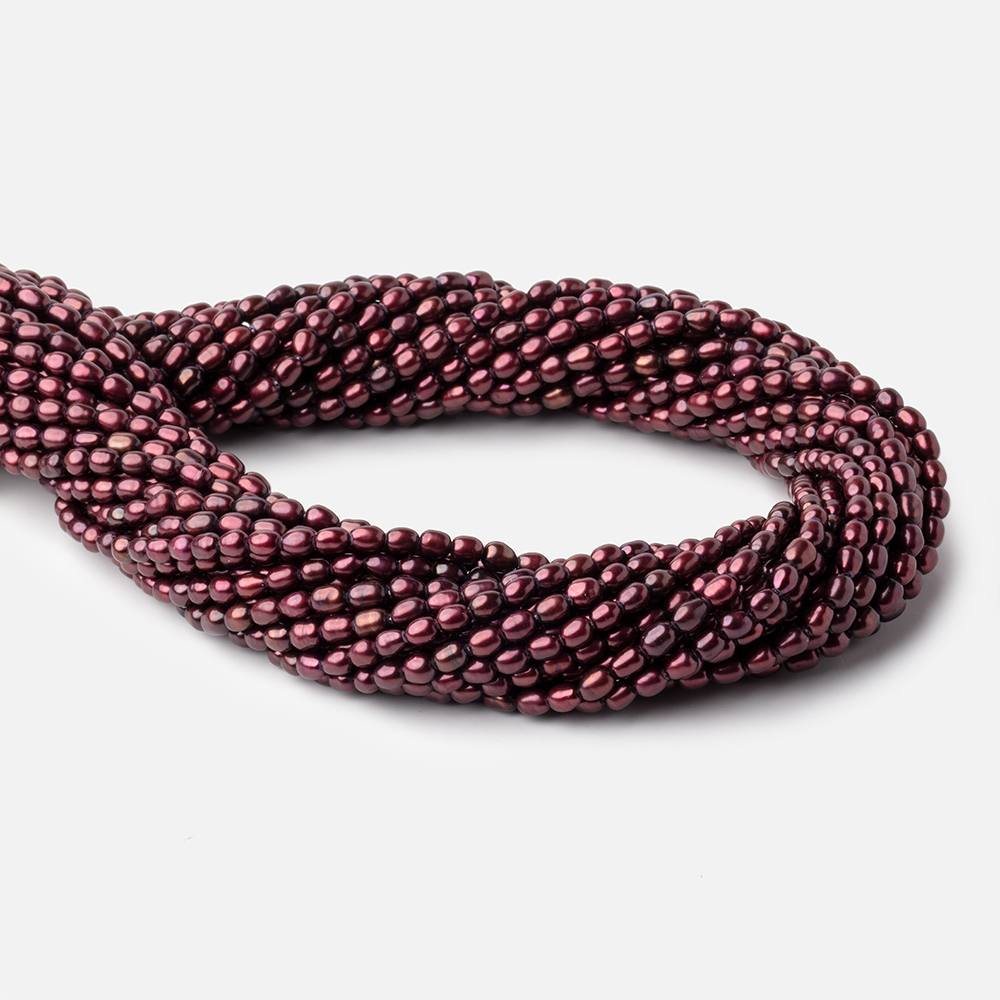 4x3mm Wine Red Oval Freshwater Pearl Beads 15 inch 78 pieces - Beadsofcambay.com