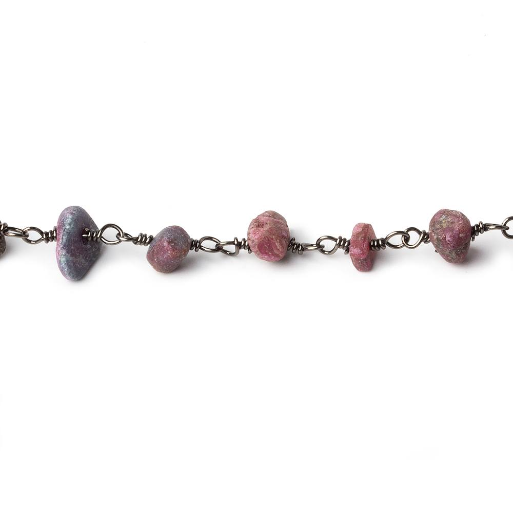 4x4-10x6mm Matte Ruby in Zoisite Chips Black Gold plated Chain by the foot 36 pieces - Beadsofcambay.com