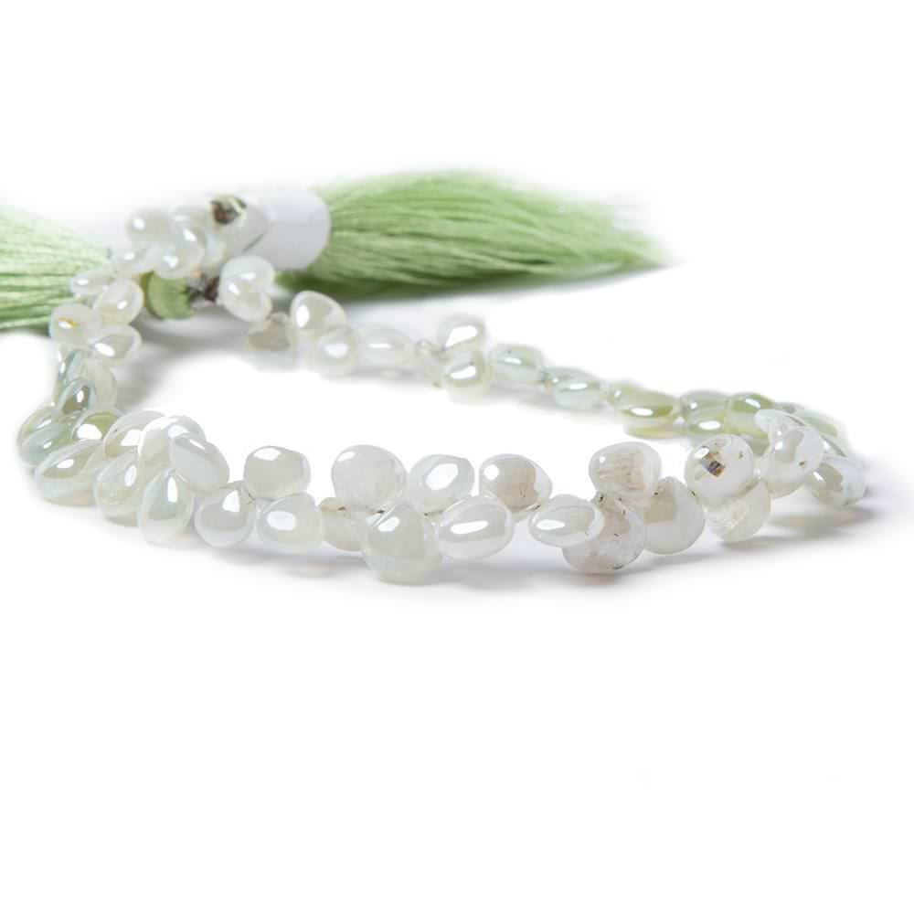 4x4-6x6mm Mystic Prehnite plain heart beads 8 inch 68 pieces - Beadsofcambay.com
