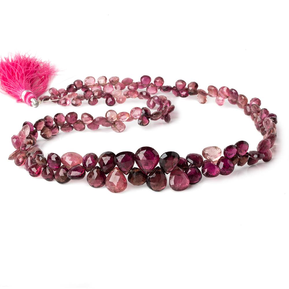 3.5-9mm Shaded Rubelite Tourmaline faceted hearts 17 inch 148 beads AAA - Beadsofcambay.com