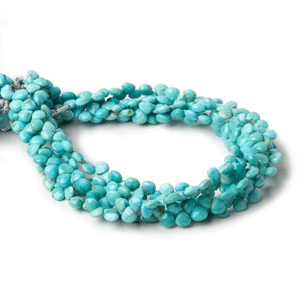 4-5mm Sleeping Beauty Turquoise faceted heart beads 8 inch 62 pieces AA - Beadsofcambay.com