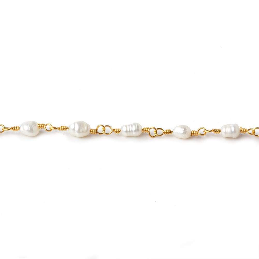 4x5-3x4mm White Straight Drill Baroque Pearl Gold plated Chain by the foot 27 pcs - Beadsofcambay.com