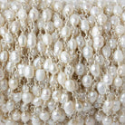 4x5-3x4mm White Straight Drill Baroque Pearl Silver plated Chain by the foot 27 pcs - Beadsofcambay.com