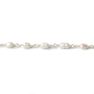 4x5-3x4mm White Straight Drill Baroque Pearl Silver plated Chain by the foot 27 pcs - Beadsofcambay.com