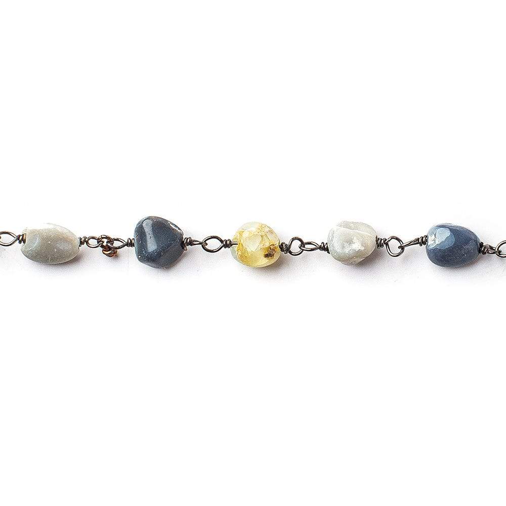4x5-8x6mm Australian Opal plain nugget Black Gold on Silver .925n Chain by the foot 28 beads per - Beadsofcambay.com