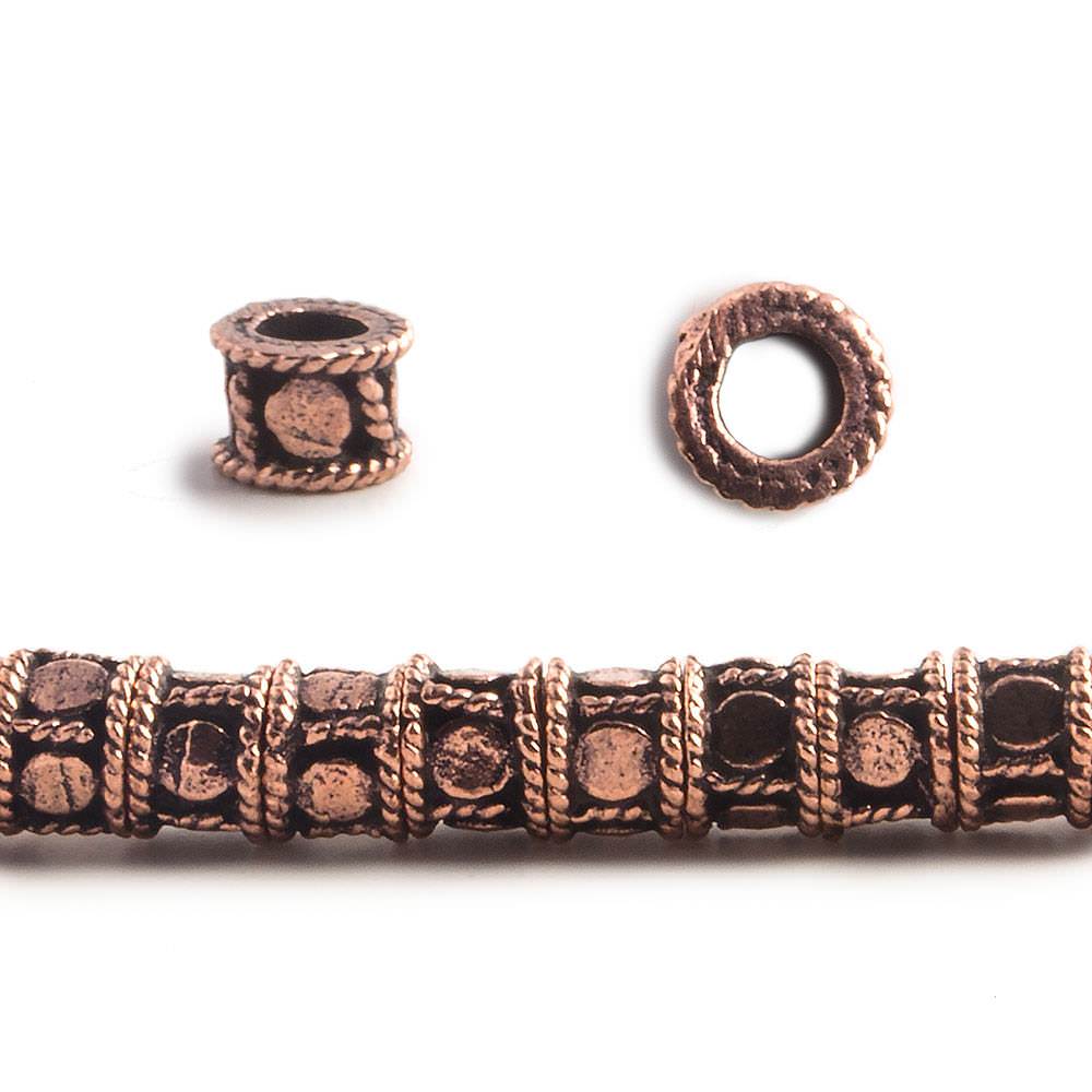 4x5mm Copper Bead Cylinder with Circular Pattern With Twisted Rope Edges 8in 51pcs - Beadsofcambay.com