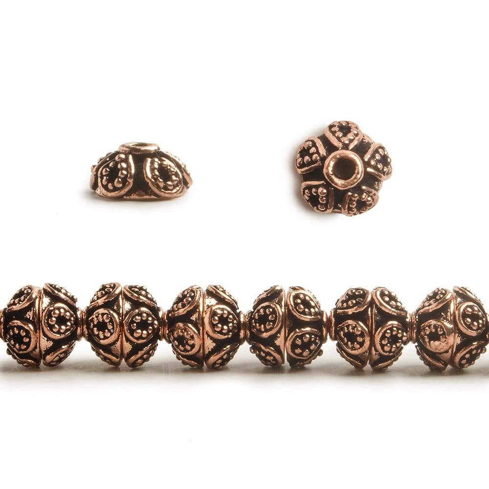 4x7x7mm Antiqued Copper Bead Cap with Bali Miligrain Design 8 inch 54 pcs - Beadsofcambay.com