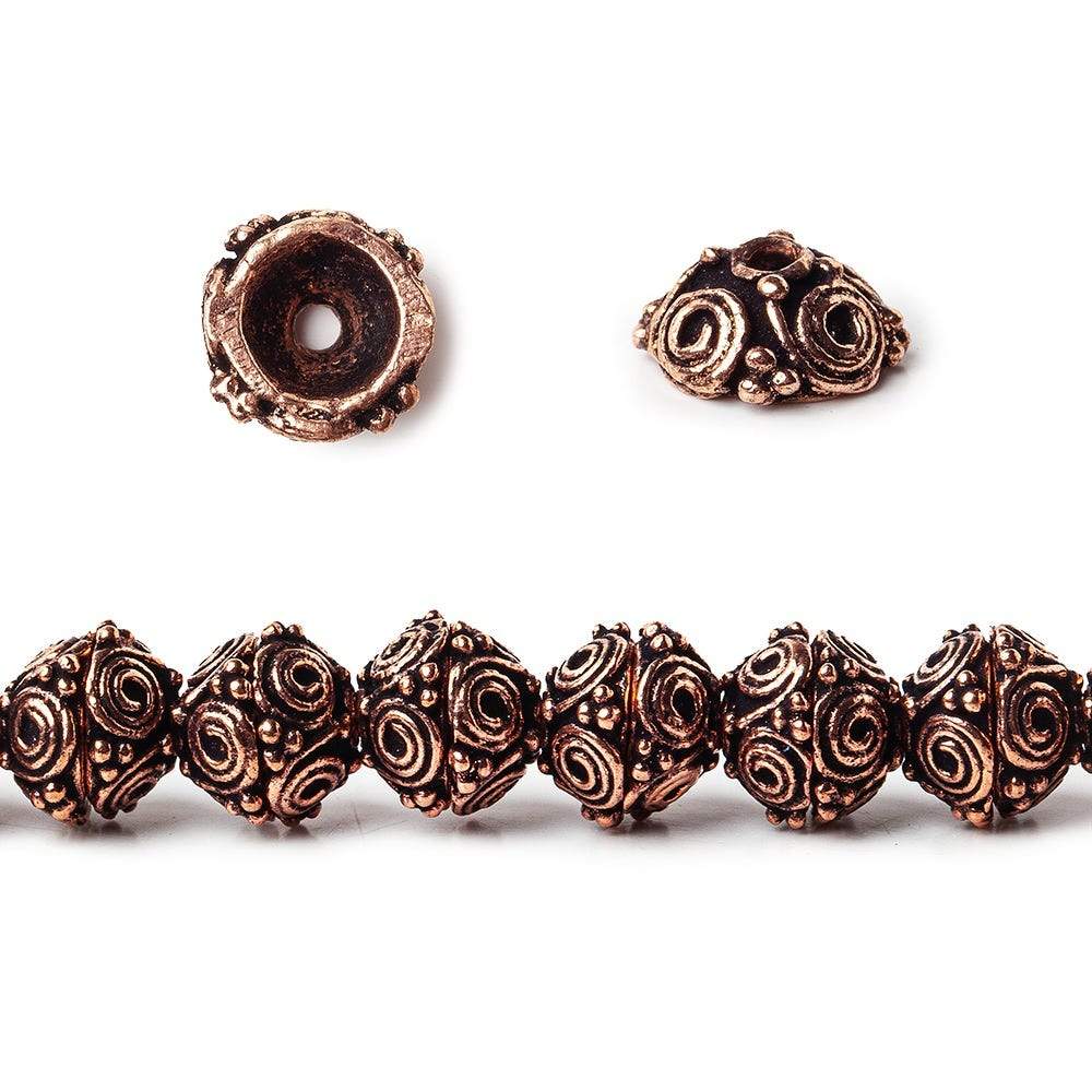 4x9mm Antiqued Copper Circular Design Bead Cap 8 inch 50 pcs - Beadsofcambay.com