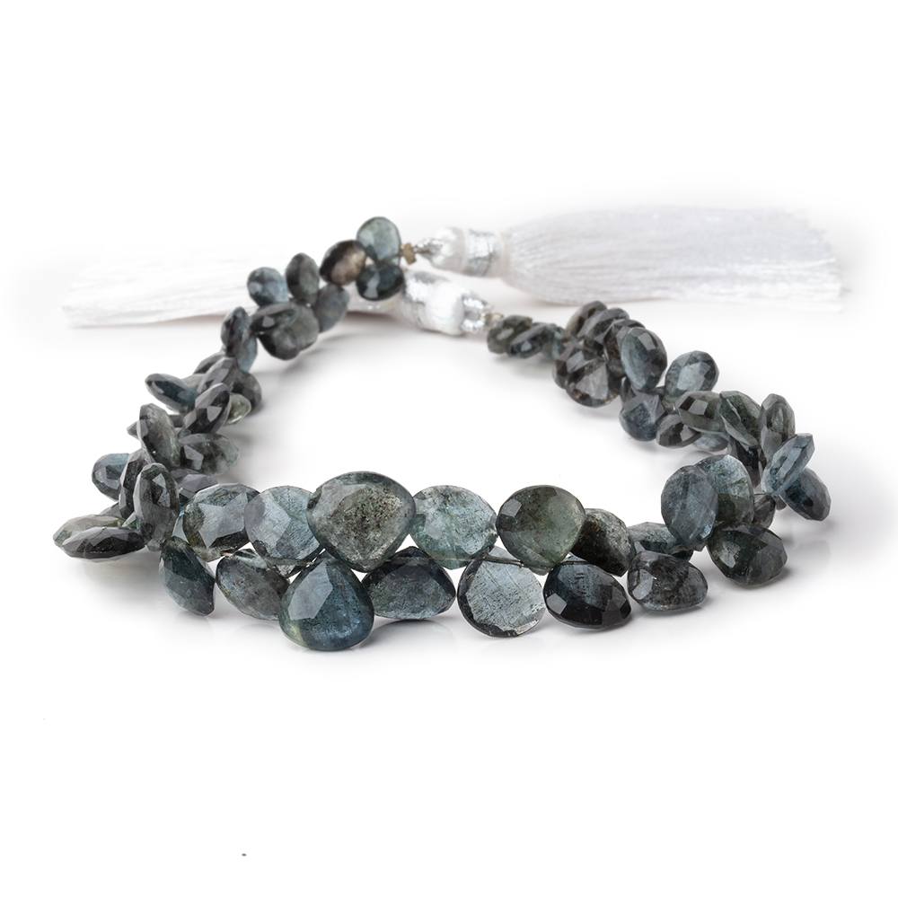 5-10mm Black Moss Aquamarine Faceted Heart Beads 9 inch 72 pieces AA - Beadsofcambay.com