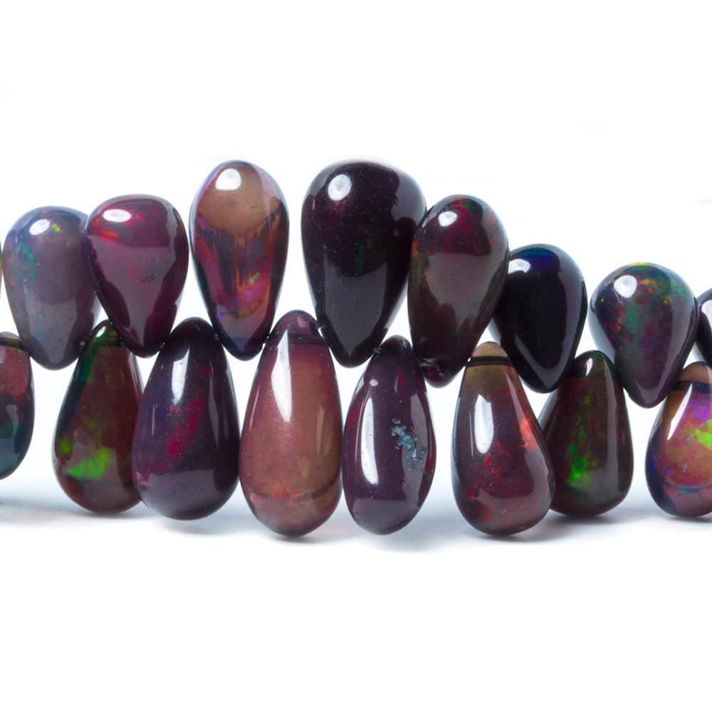 5 - 13mm Black Ethiopian Opal Plain Tear Drop Beads 162 pieces AAA Grade - Beadsofcambay.com