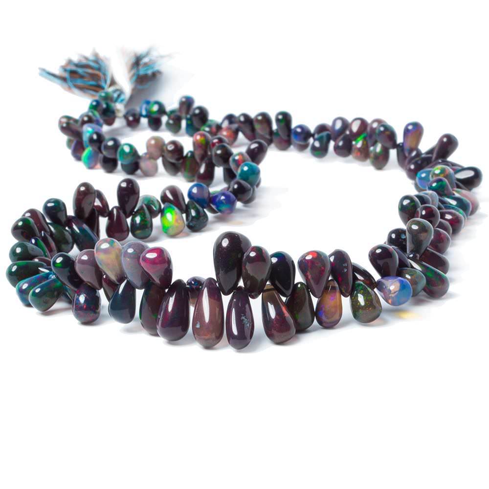 5 - 13mm Black Ethiopian Opal Plain Tear Drop Beads 162 pieces AAA Grade - Beadsofcambay.com