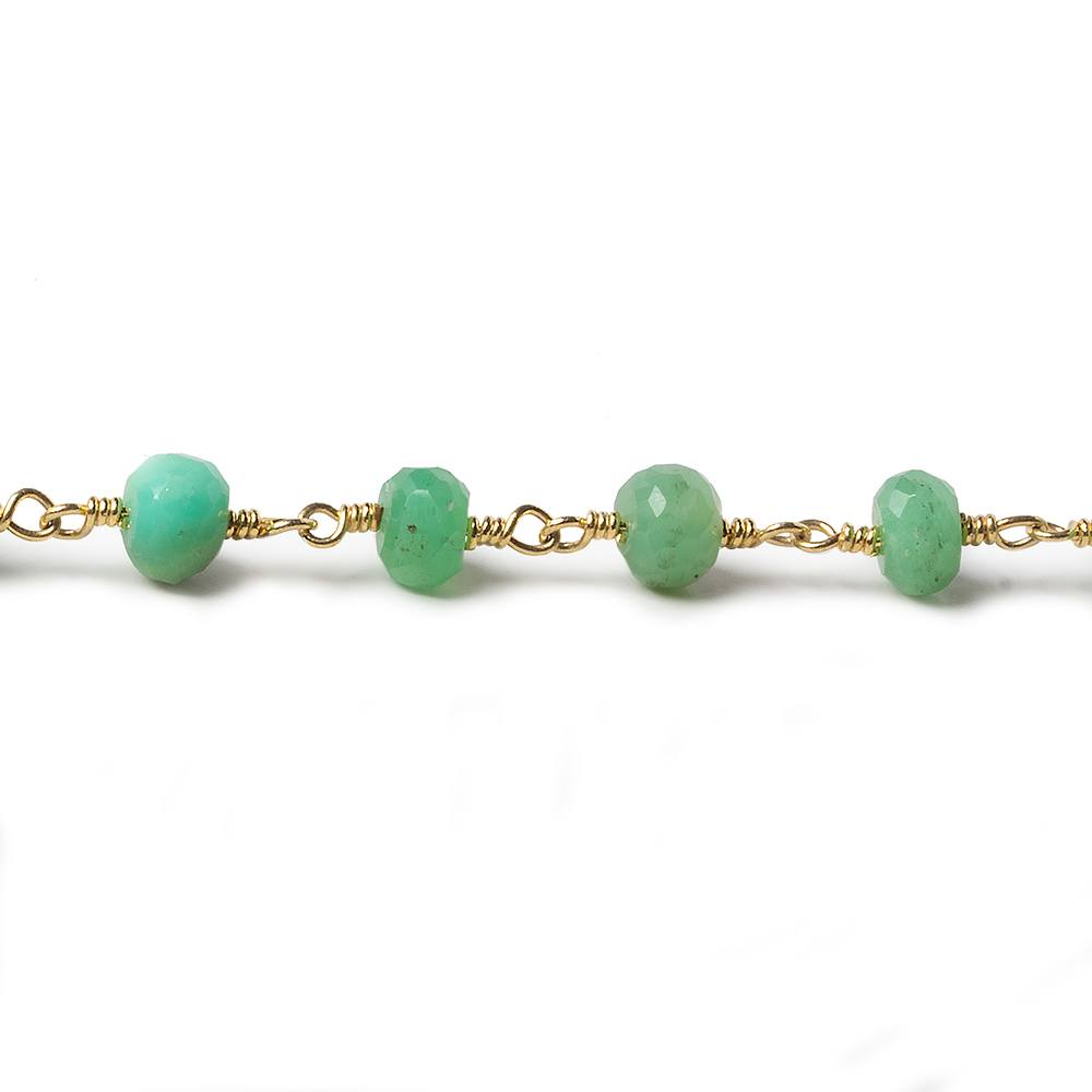 5-5.5mm Chrysoprase faceted rondelle Gold Chain by the foot 32 pieces - Beadsofcambay.com