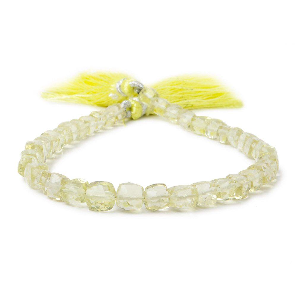 5-5.5mm Lemon Quartz Faceted Cube 8 inch 40 pieces - Beadsofcambay.com